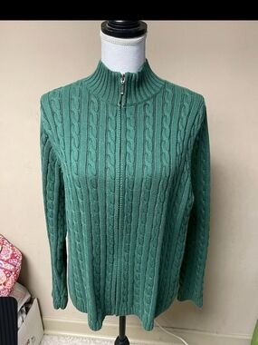 L.L. Bean Cable-Knit Half-Zip Turtleneck Sweater - Teal Green